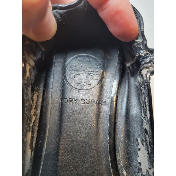 Tory Burch Leather Ballet Flats Women’s Size 7.5 Silver Medallion Black Slip Ons - Picture 8 of 9